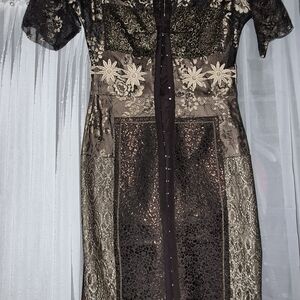 Byron Lars Elegant Brown and Gold Midi Dress